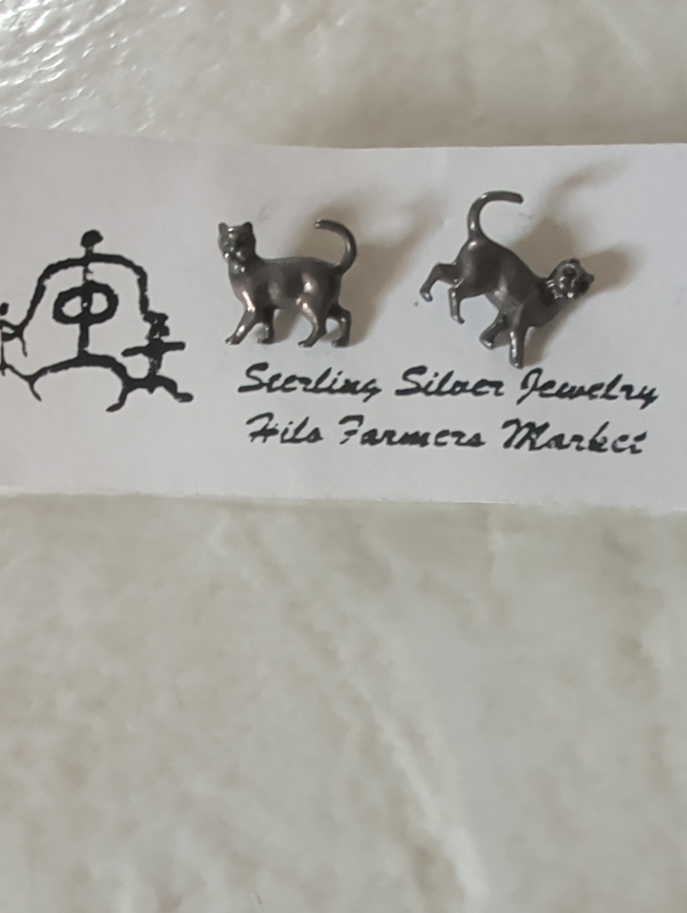 Sterling Silver Cat Stud Earrings - Silver Cat Design